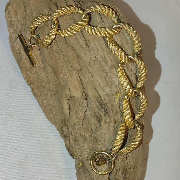 Anne Klein Vintage Gold Tone Rope Chain Link Bracelet Twist Chucky Stamped Charm - Picture 6 of 10